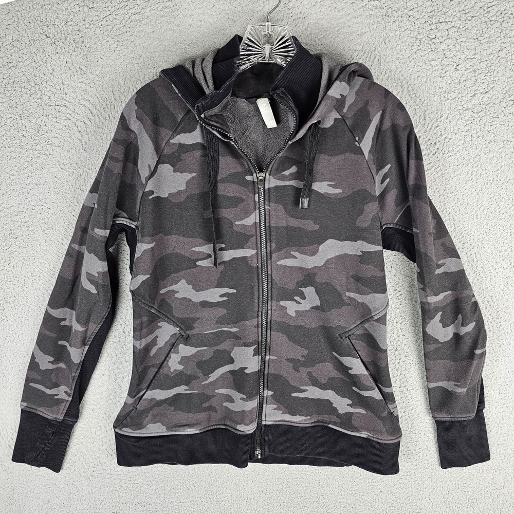 Athleta Hoodie Womens Large L Black Triumph Printed Zip Sweatshirt Camo 511504